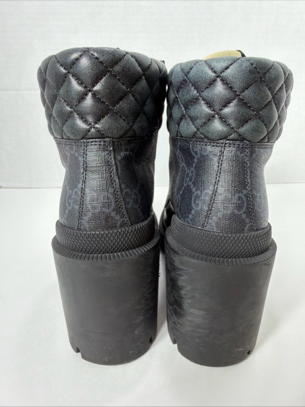 Gucci APOLLO CALFSKIN GG SUPREME NAPPA SAMOA QUILTED LACE UP ANKLE BOOTS 36.5 - Picture 5 of 16